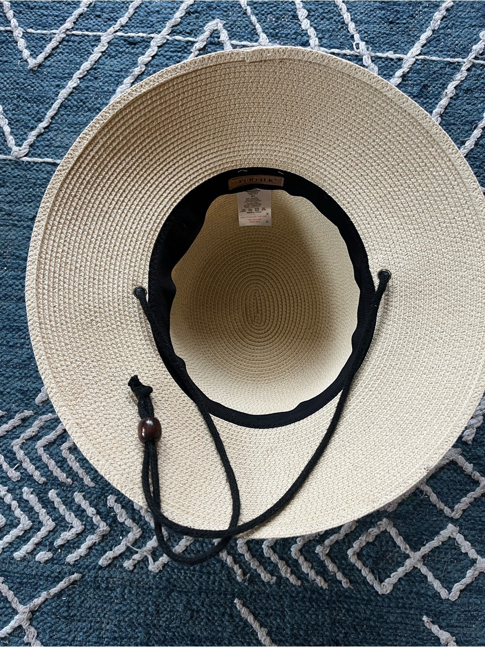 Women’s Wide-Brim Straw Sun Hat with Adjustable Chin Cord - Beige